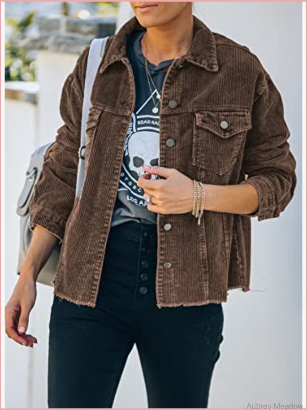 Womens Corduroy Button Down Shacket Long Sleeve Casual Coat Jacket - Picture 3 of 7